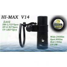 HI-MAX 5pc XM-L / U2, 2pc XP-G R2, 3pc UV LED 2400lm Wide, 900lm Spot, 140lm Vermelho, 3W UV poderosa lanterna recarregável